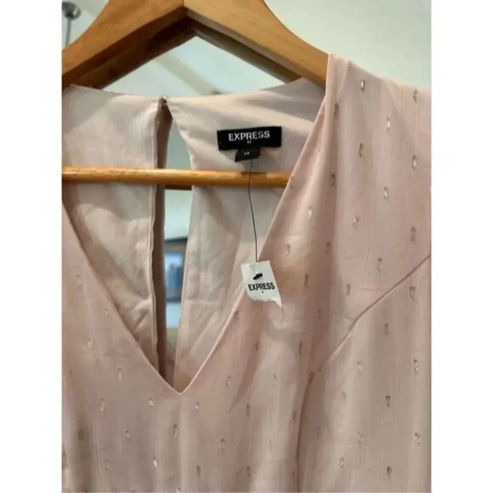Express Metallic Clip Dot Puff Sleeves Fit & Flare Pink Mini Dress Size XS - Picture 3 of 4